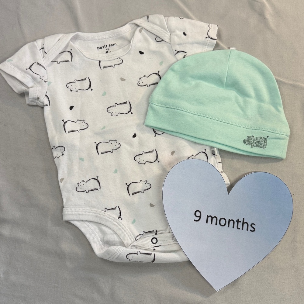 Petit Lem - White Hippo Onesie sleeper with Matching Hat